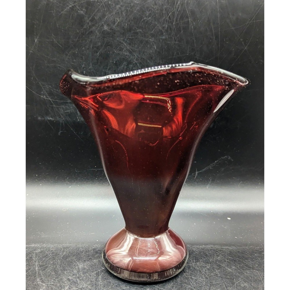 Vintage Ruby Red Studio Art Glass Vase Signed R. Ricciardelli Cased 7"